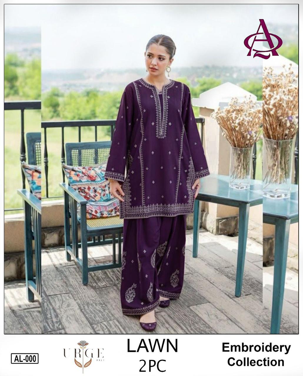 Embroidered 2Pc Lawn Unstitched Summer Dress - AL-000
