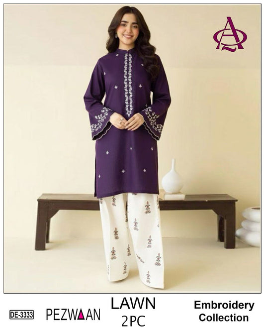 Embroidered 2Pc Lawn Unstitched Summer Dress - DE-3333