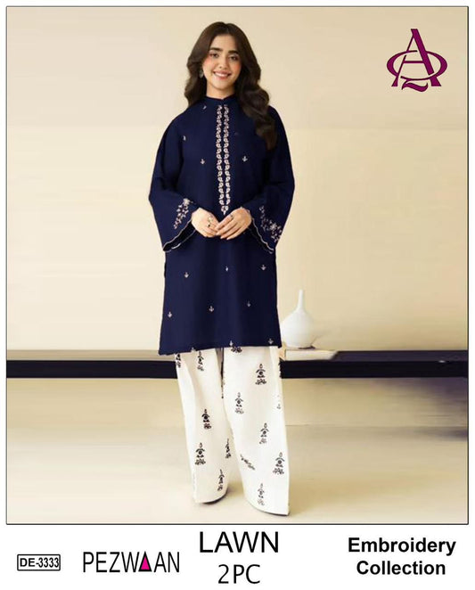Embroidered 2Pc Lawn Unstitched Summer Dress - DE-3333