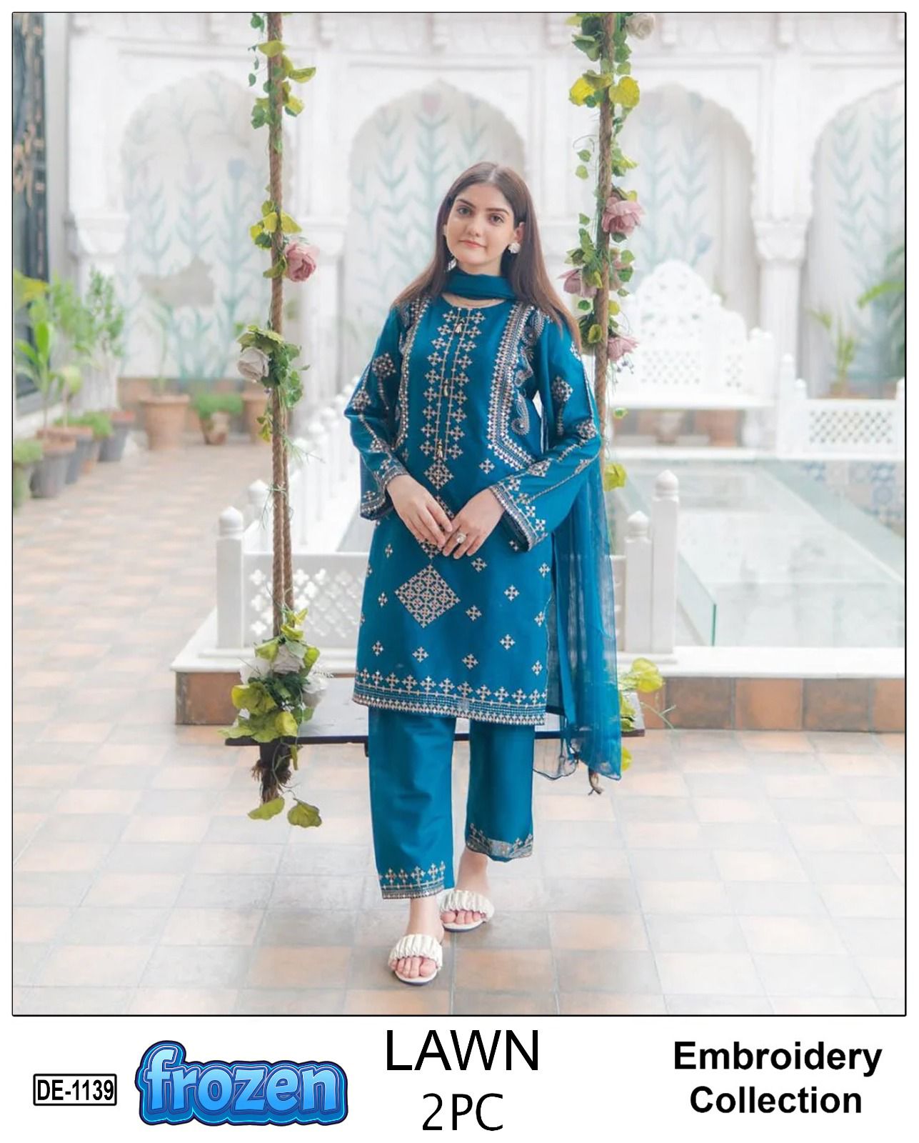 Embroidered 2Pc Lawn Unstitched Summer Dress - DE-1139