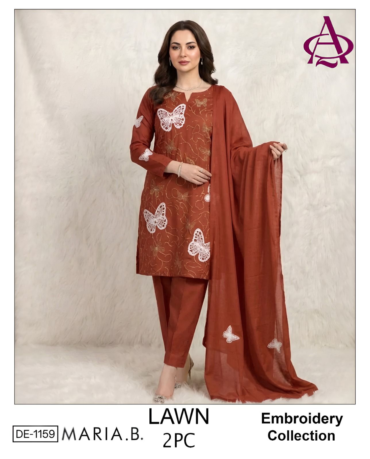 Embroidered 2Pc Lawn Unstitched Summer Dress - DE-1159