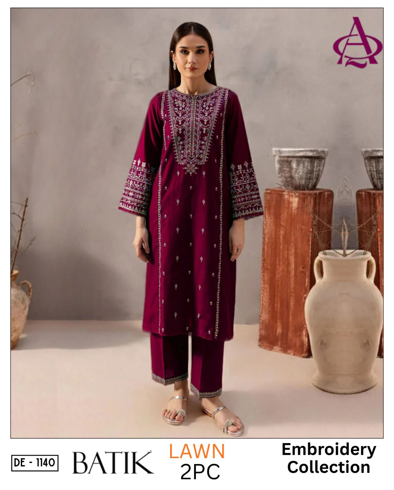 Embroidered 2Pc Lawn Unstitched Summer Dress - DE-1140