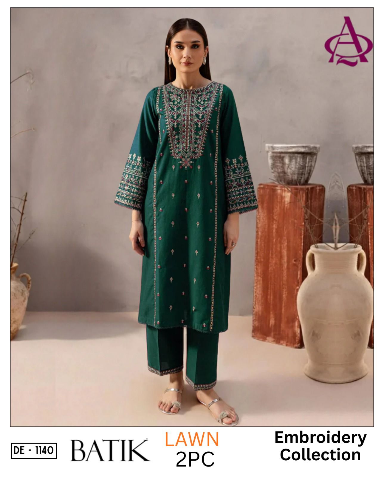 Embroidered 2Pc Lawn Unstitched Summer Dress - DE-1140