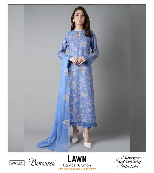 Embroidered Lawn Unstitched Summer Dress -WA-129