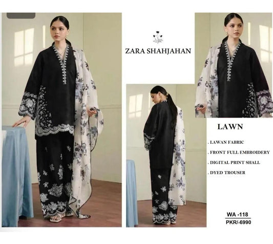 Embroidered Lawn Unstitched Summer Dress -WA-118