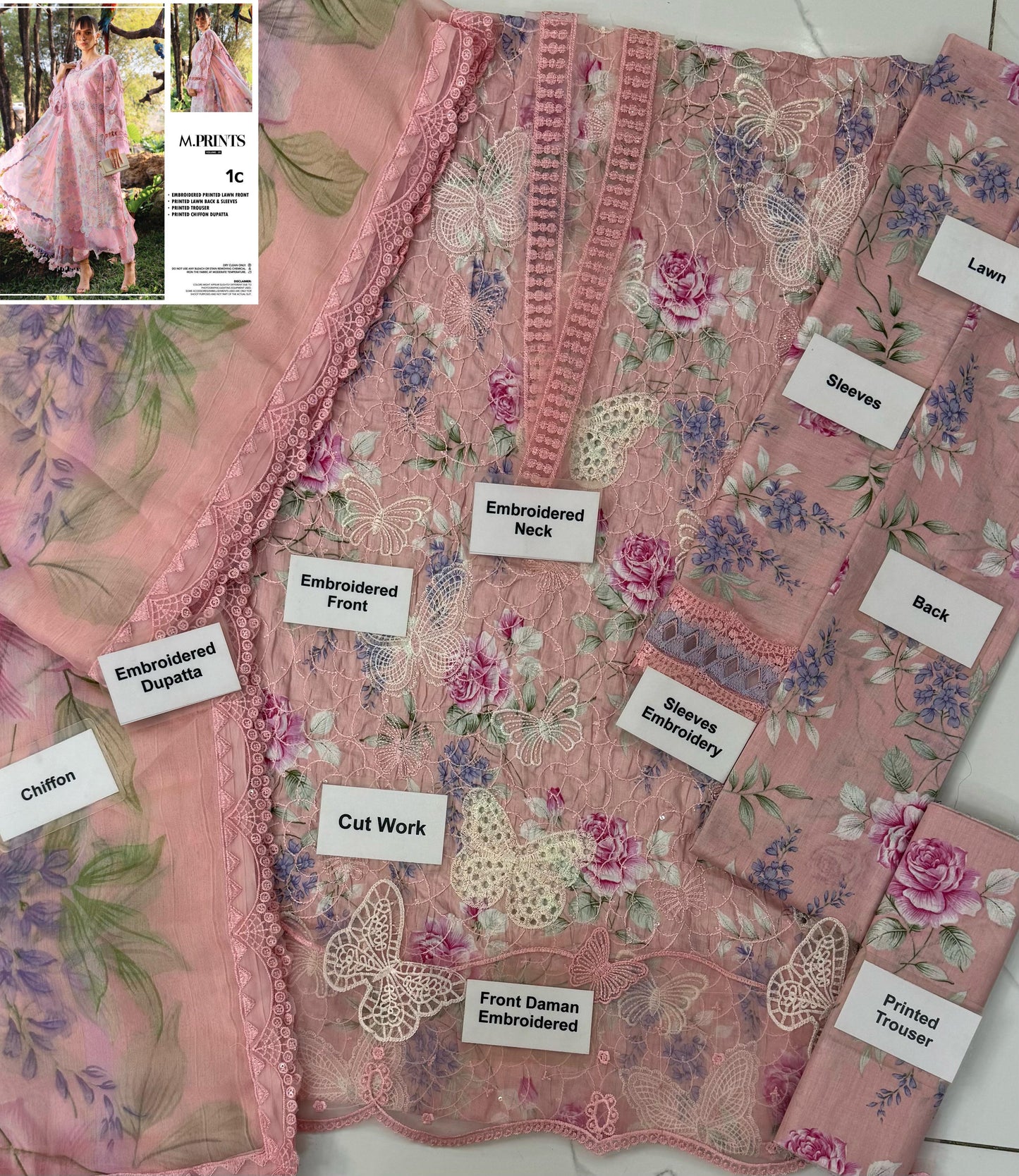 Embroidered Lawn Unstitched Summer Dress -1C