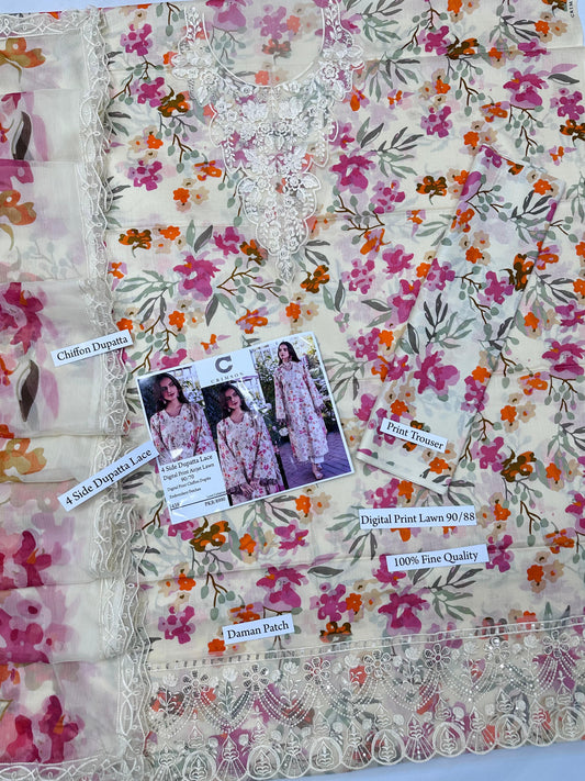 Embroidered Lawn Unstitched Summer Dress
