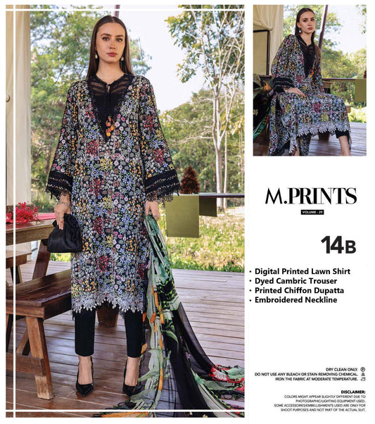 Embroidered Lawn Unstitched Summer Dress M-14B