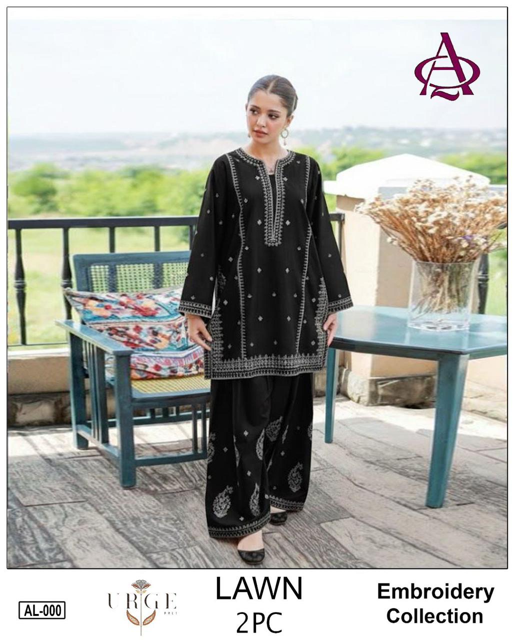 Embroidered 2Pc Lawn Unstitched Summer Dress - AL-000