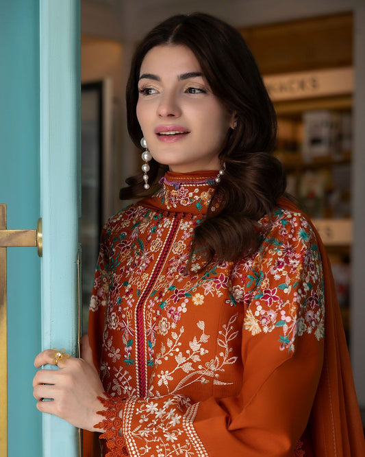 3-Piece Peezwan Inspired Premium Embroidered Dhanak Suit FF-591